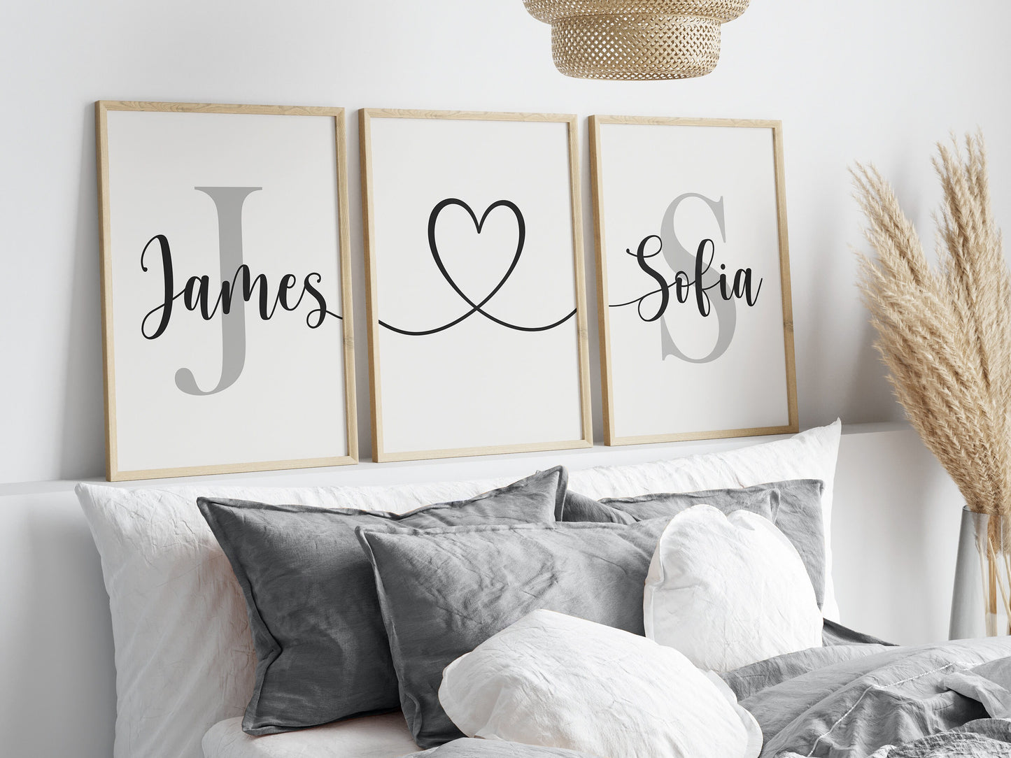 Set of 3 Romantic Personalised Bedroom Prints with Love Heart