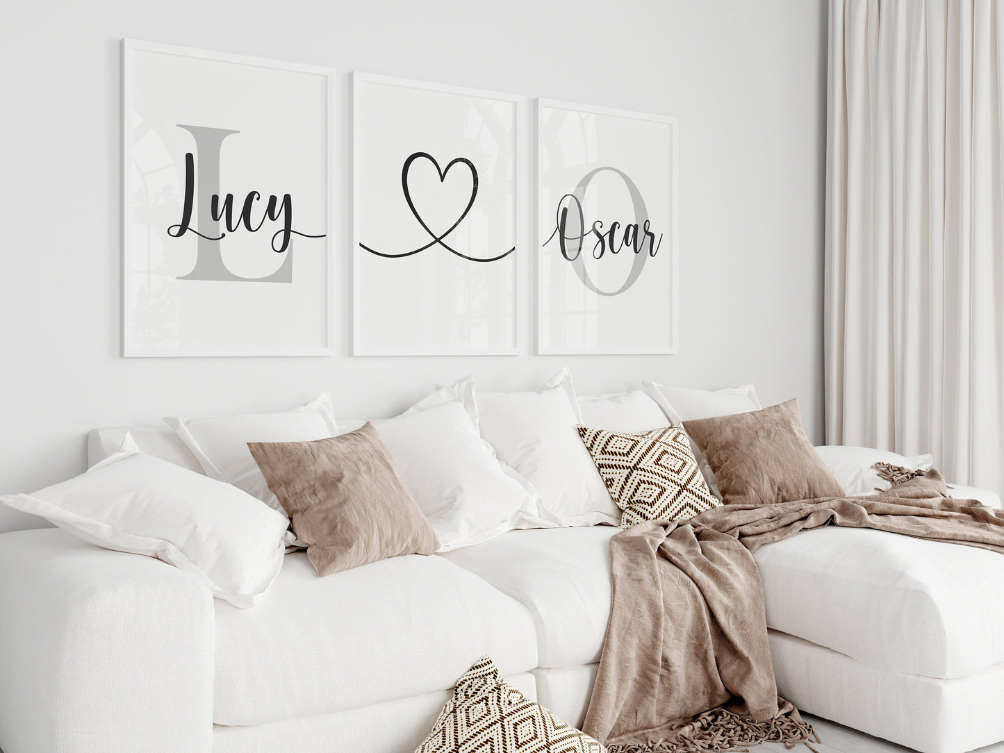 Set of 3 Romantic Personalised Bedroom Prints with Love Heart