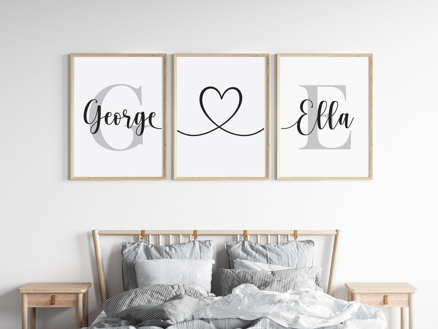 Set of 3 Romantic Personalised Bedroom Prints with Love Heart