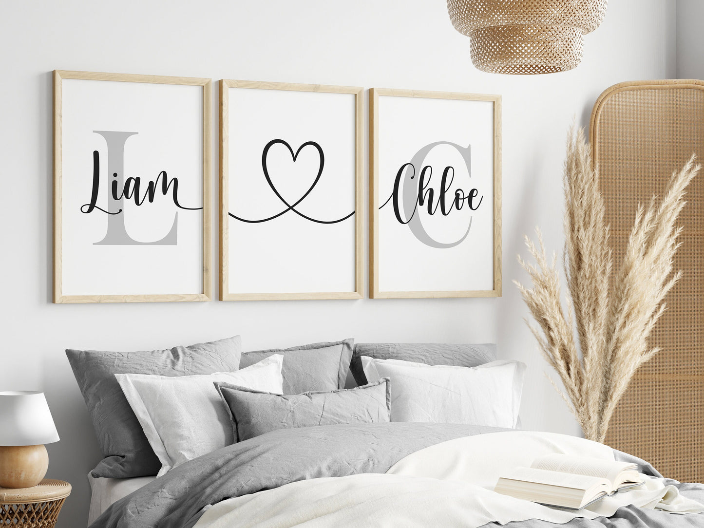 Set of 3 Romantic Personalised Bedroom Prints with Love Heart