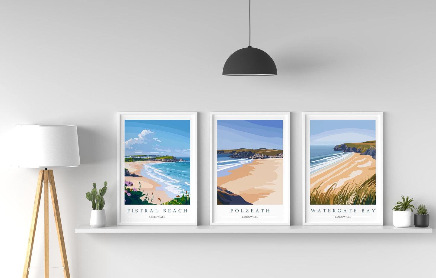 Cornwall Beach Prints Set: Fistral, Polzeath and Watergate Bay Travel Posters
