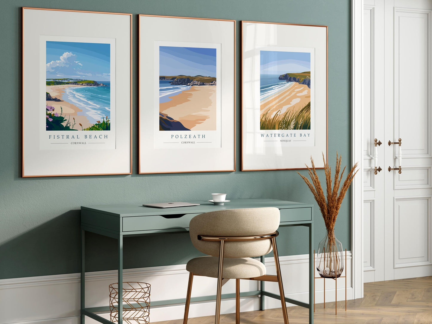 Cornwall Beach Prints Set: Fistral, Polzeath and Watergate Bay Travel Posters